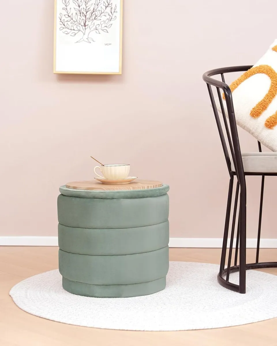 Storage Ottoman Round - Folding Foot Rest with - Image 2