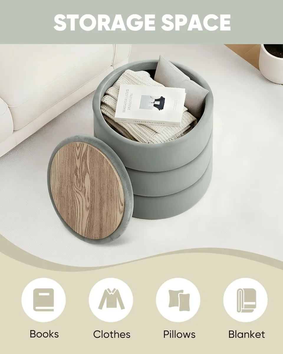 Storage Ottoman Round - Folding Foot Rest with - Image 4