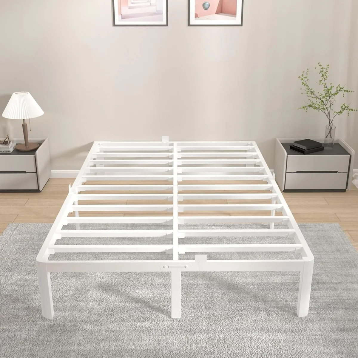 Double Bed Frame 140 x 190 cm White with Metal - Image 1
