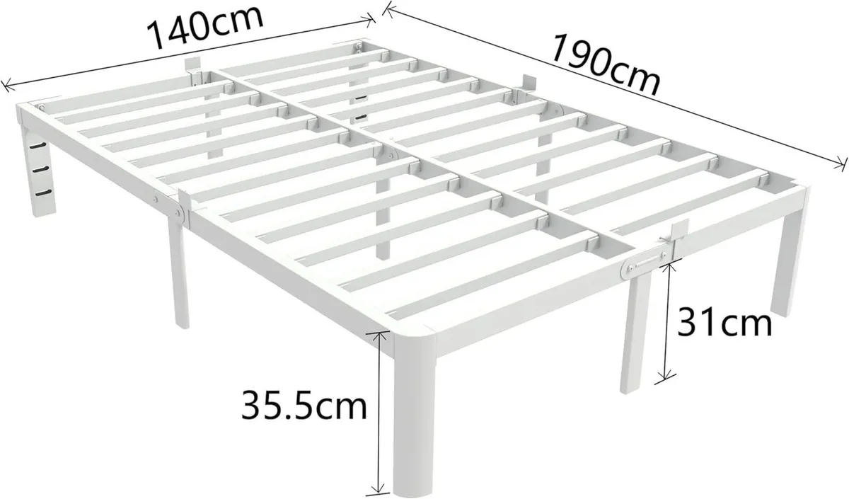 Double Bed Frame 140 x 190 cm White with Metal - Image 2