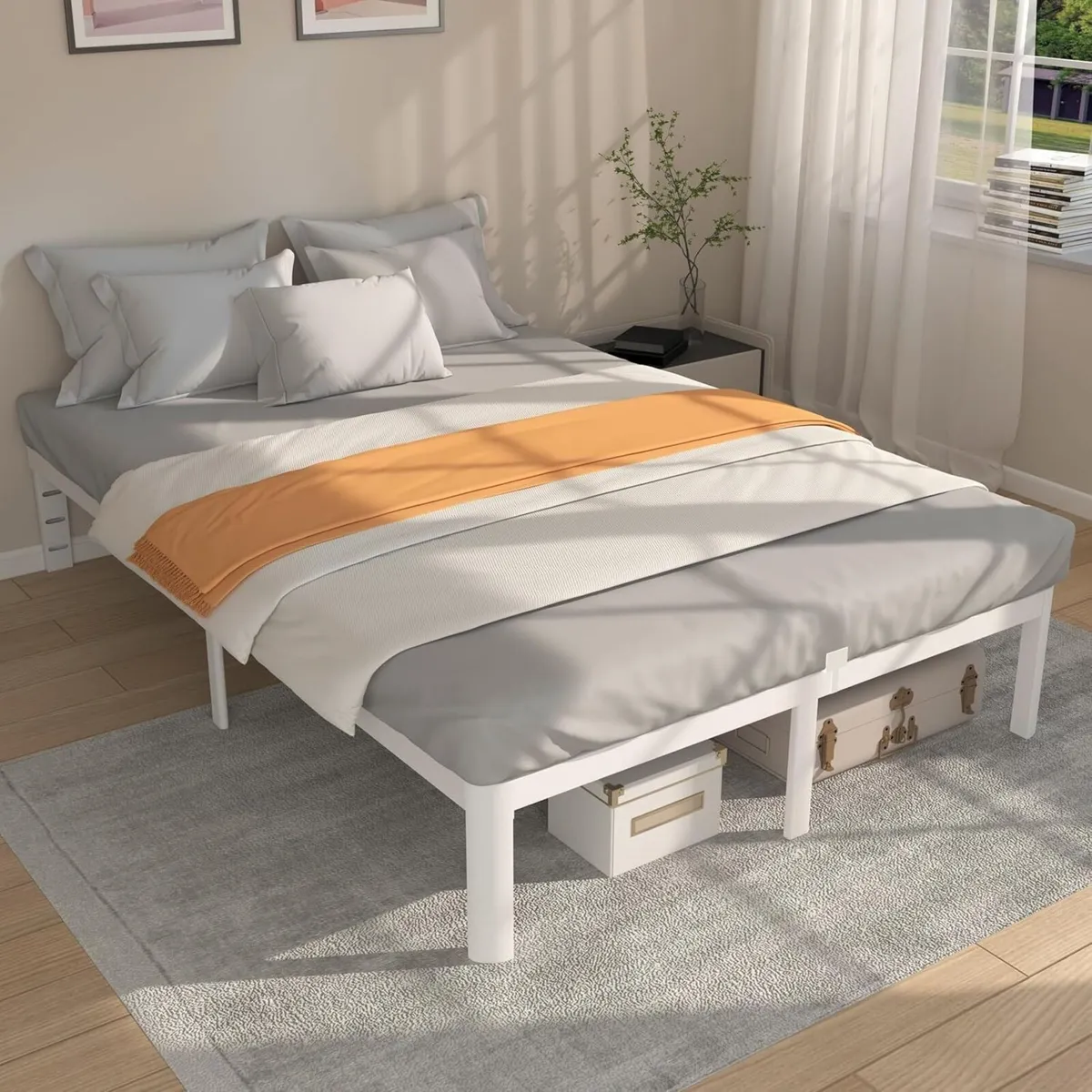 Double Bed Frame 140 x 190 cm White with Metal - Image 3