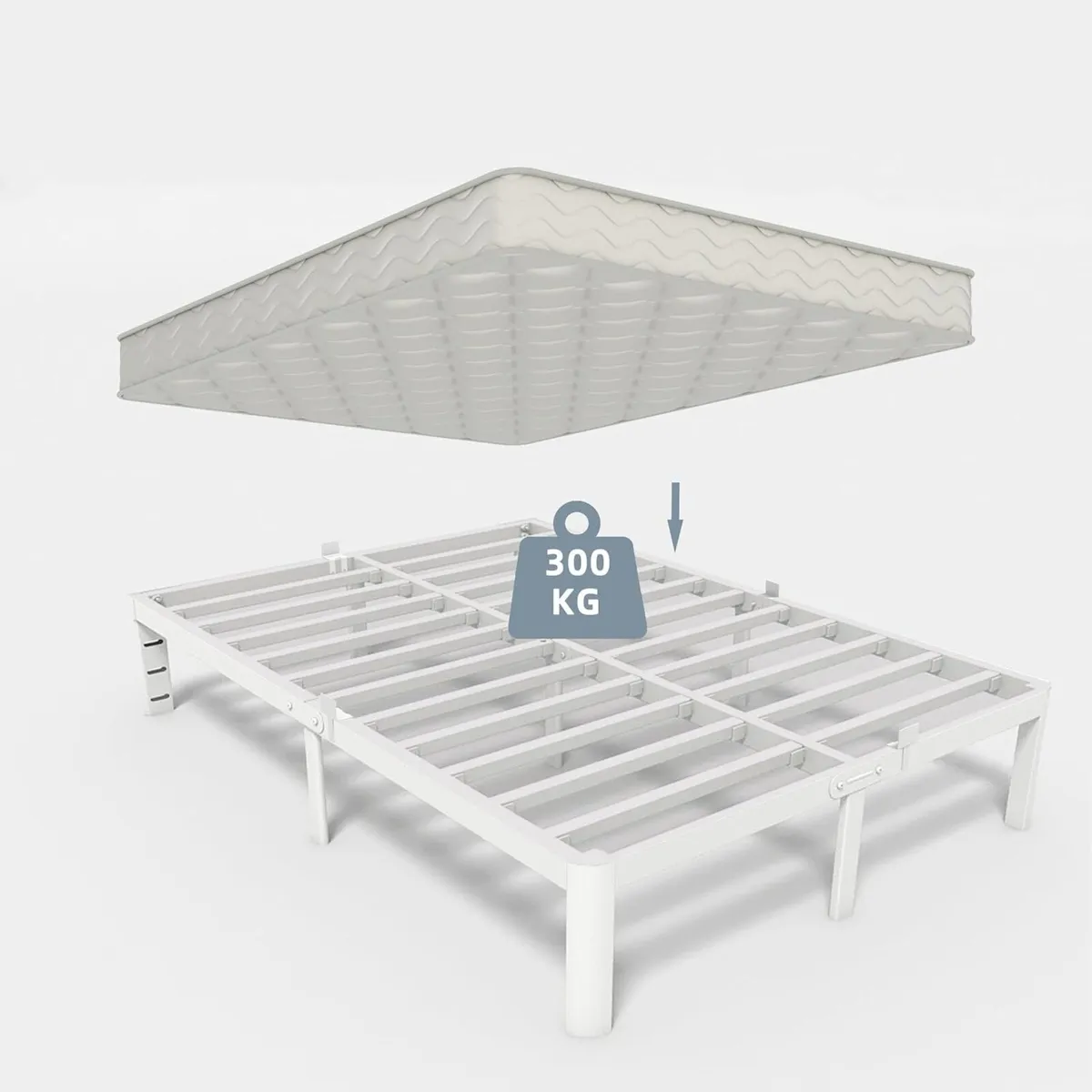 Double Bed Frame 140 x 190 cm White with Metal - Image 4