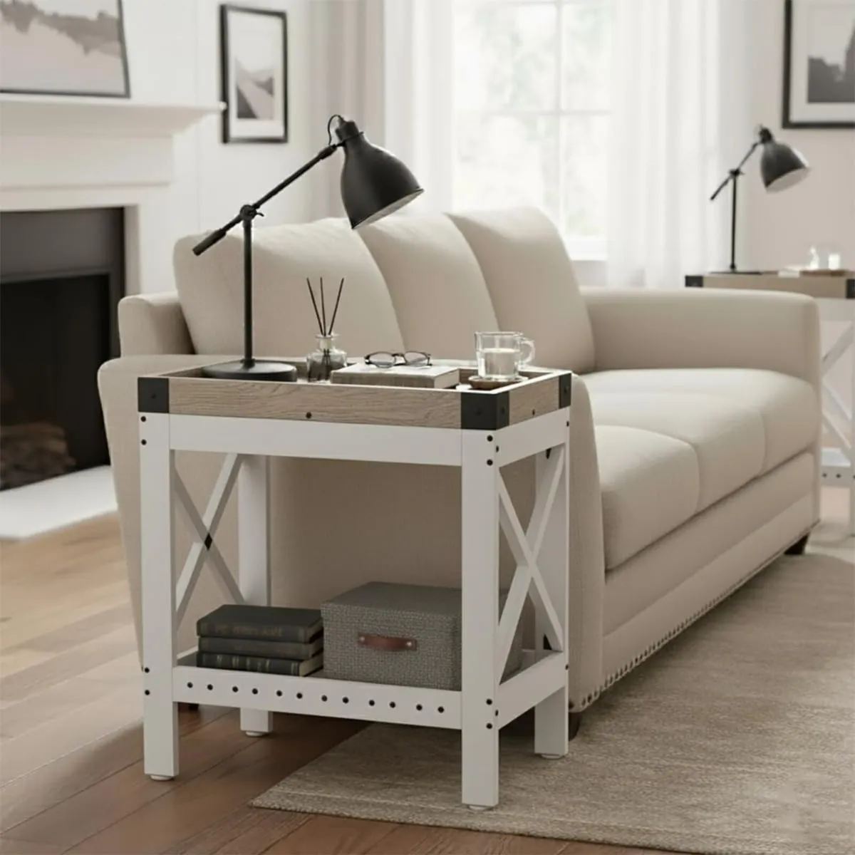 Narrow Side Table Farmhouse End Sofa Nightstand - Image 2