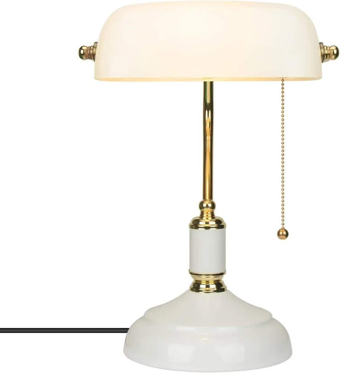 Banker Lamp White Vintage Desk with Brass Base - Image 1