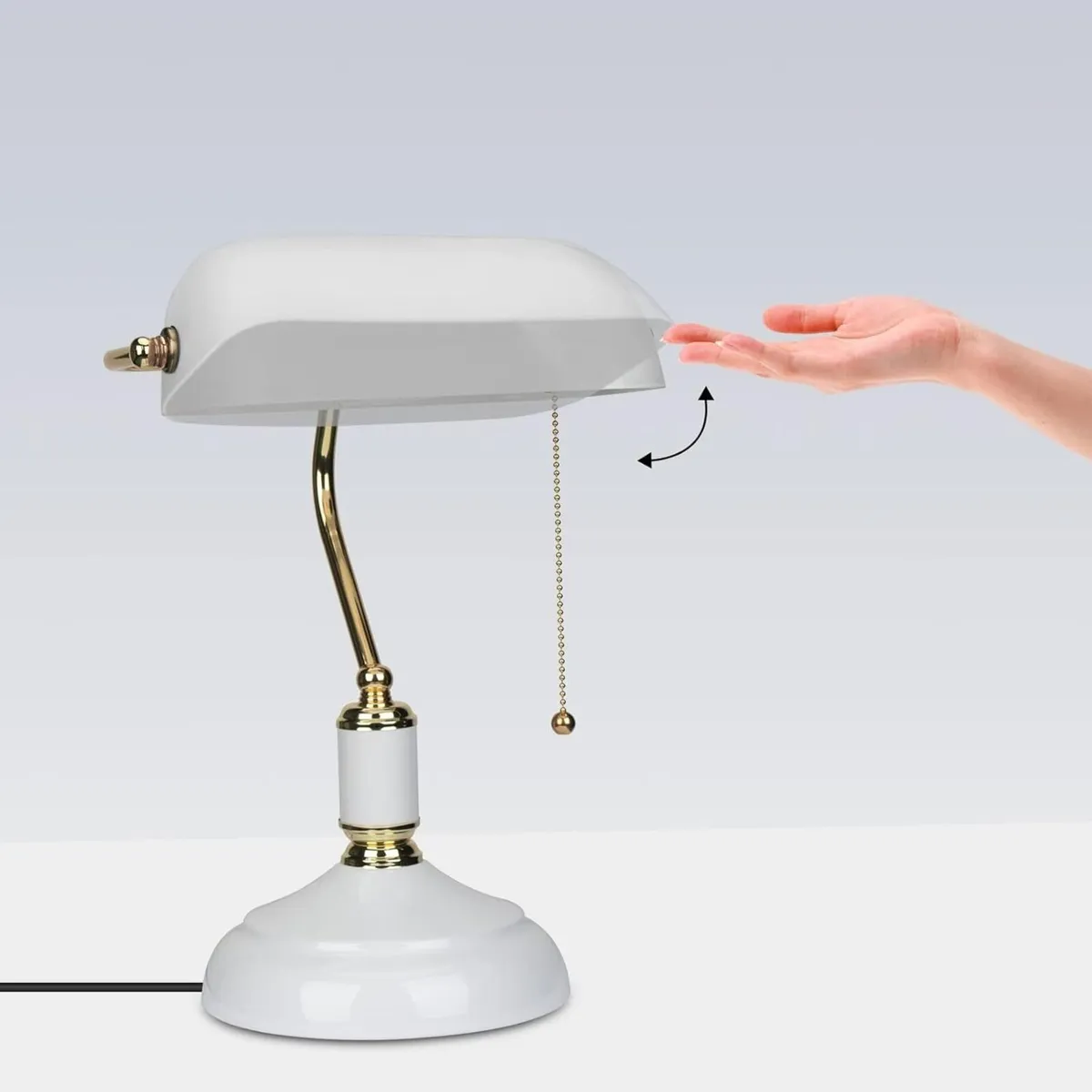 Banker Lamp White Vintage Desk with Brass Base - Image 4