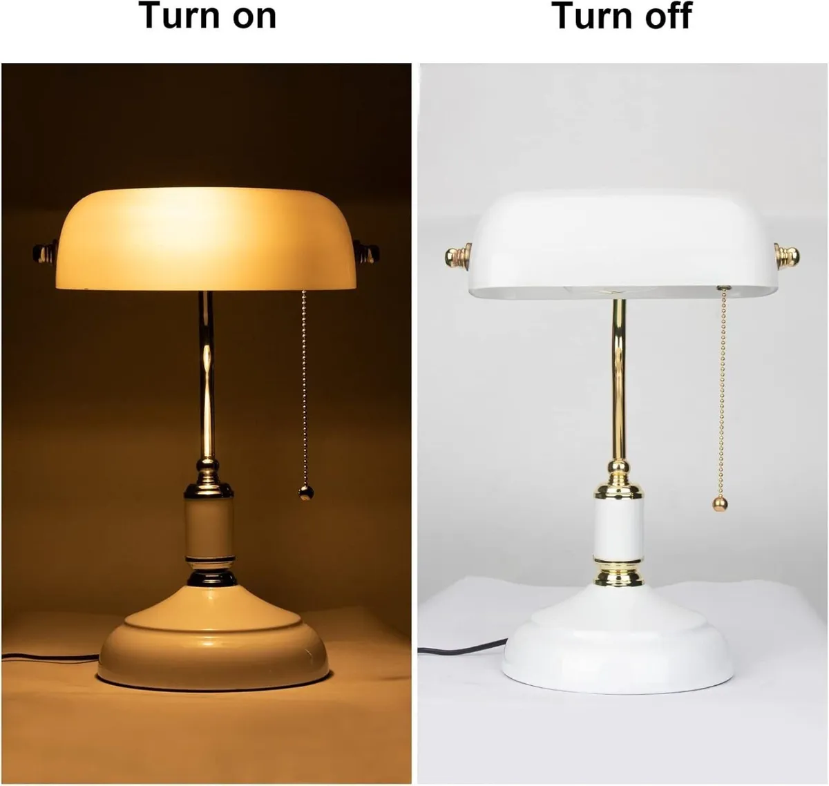 Banker Lamp White Vintage Desk with Brass Base - Image 3