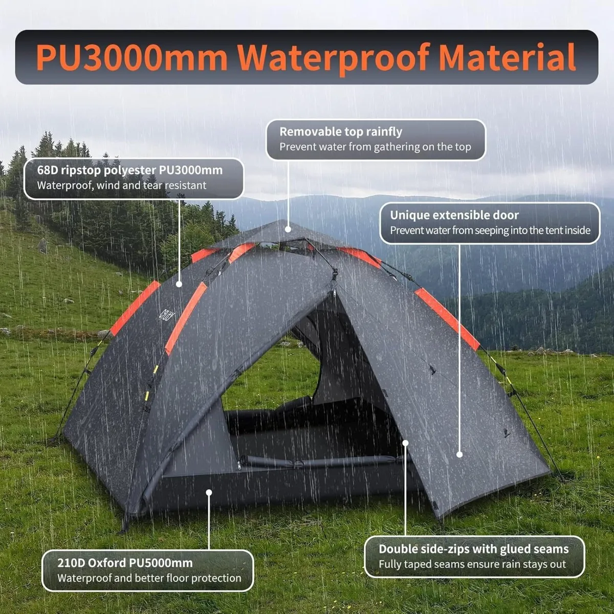 Camping Tent 3 Man Instant Pop Up Waterproof - Image 2