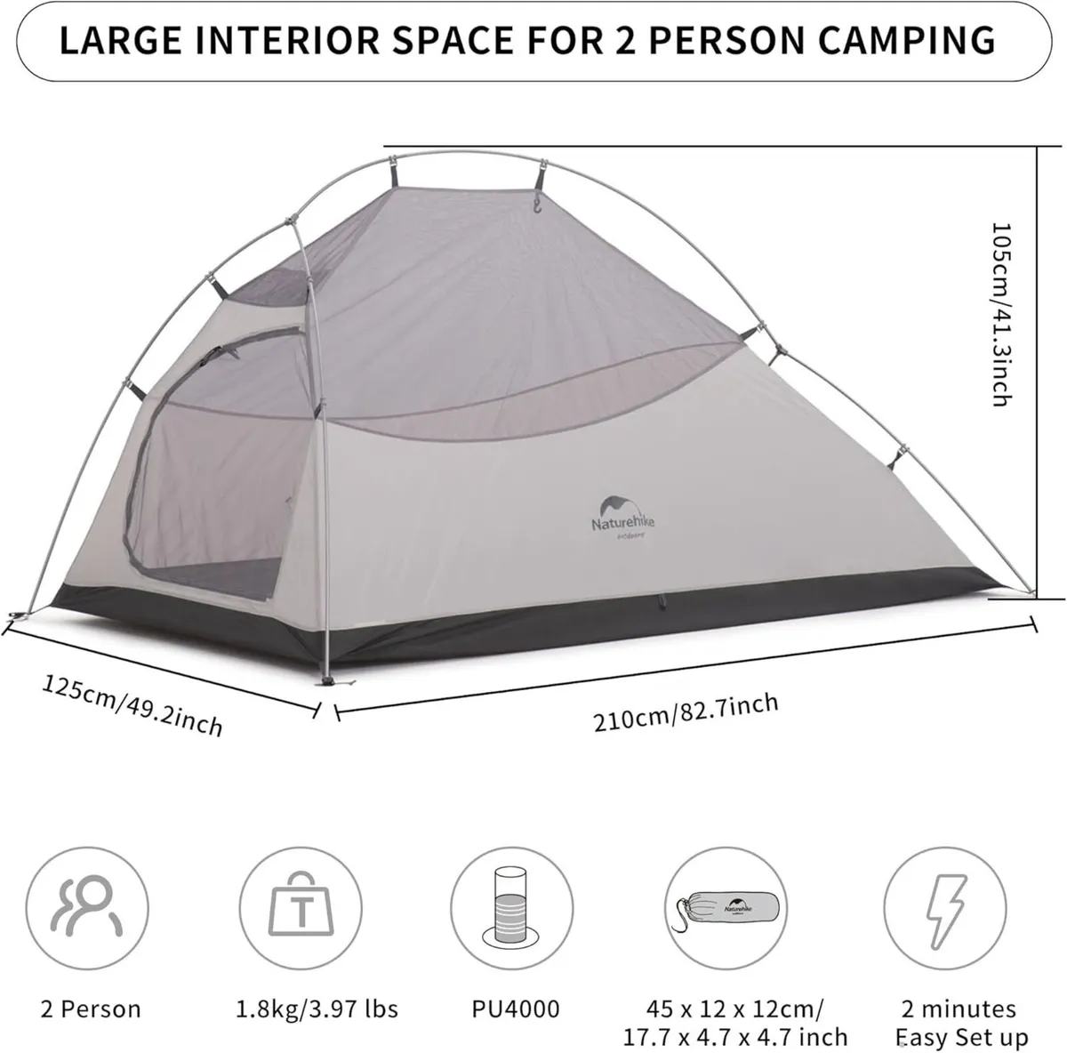 Cloud Up 2 Upgrade Camping Tent Person 3-4 Season - Image 2
