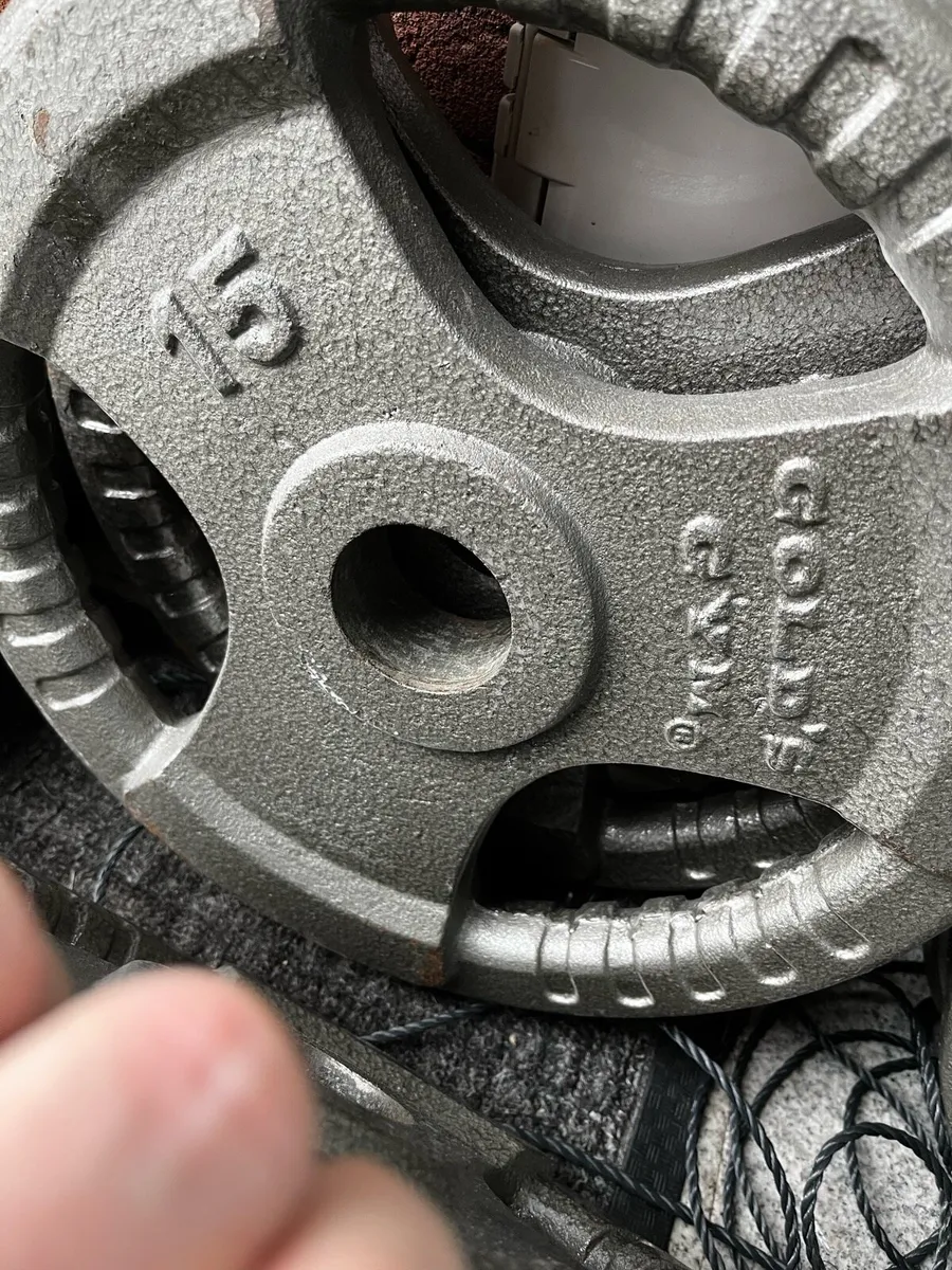 Golds Gym 85kg Olympic tri grip weight plates - Image 1