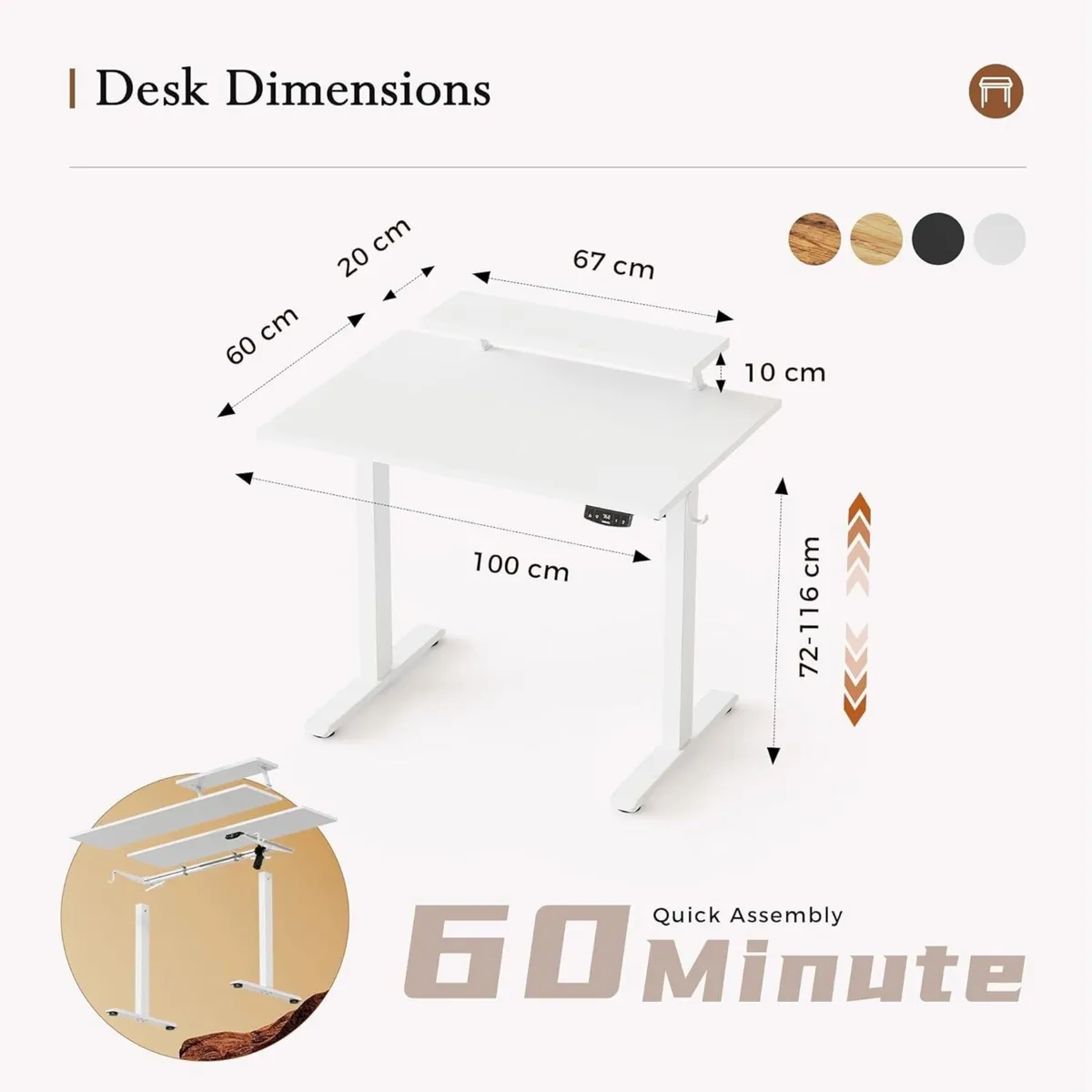 Electric Height-Adjustable Desk with Movable - Image 2