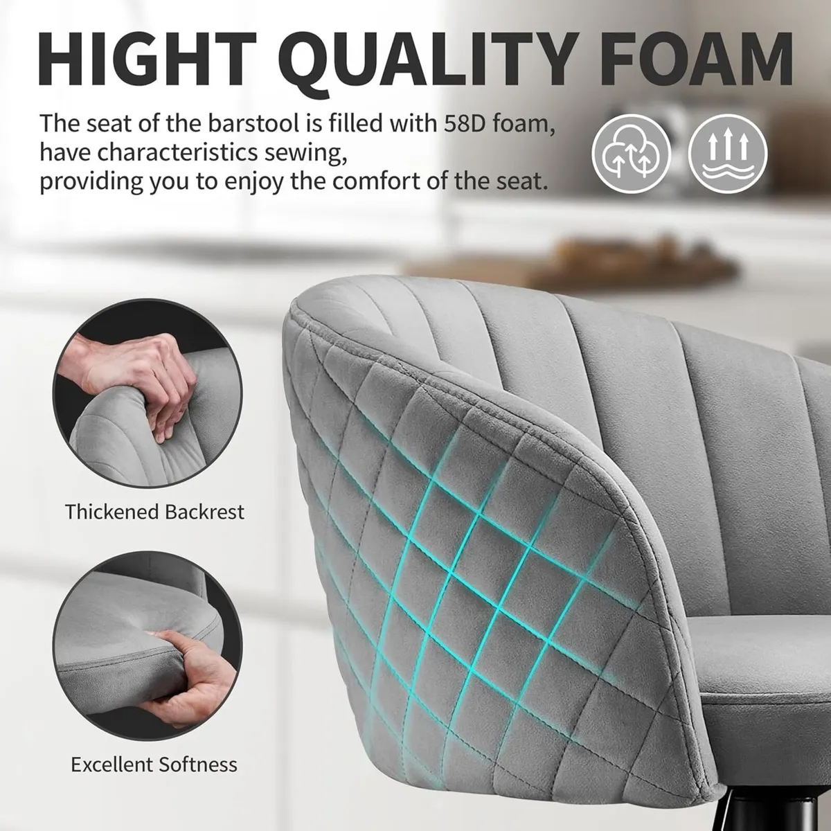 Kitchen Bar Stools Set of 2 Swivel Adjustable - Image 4