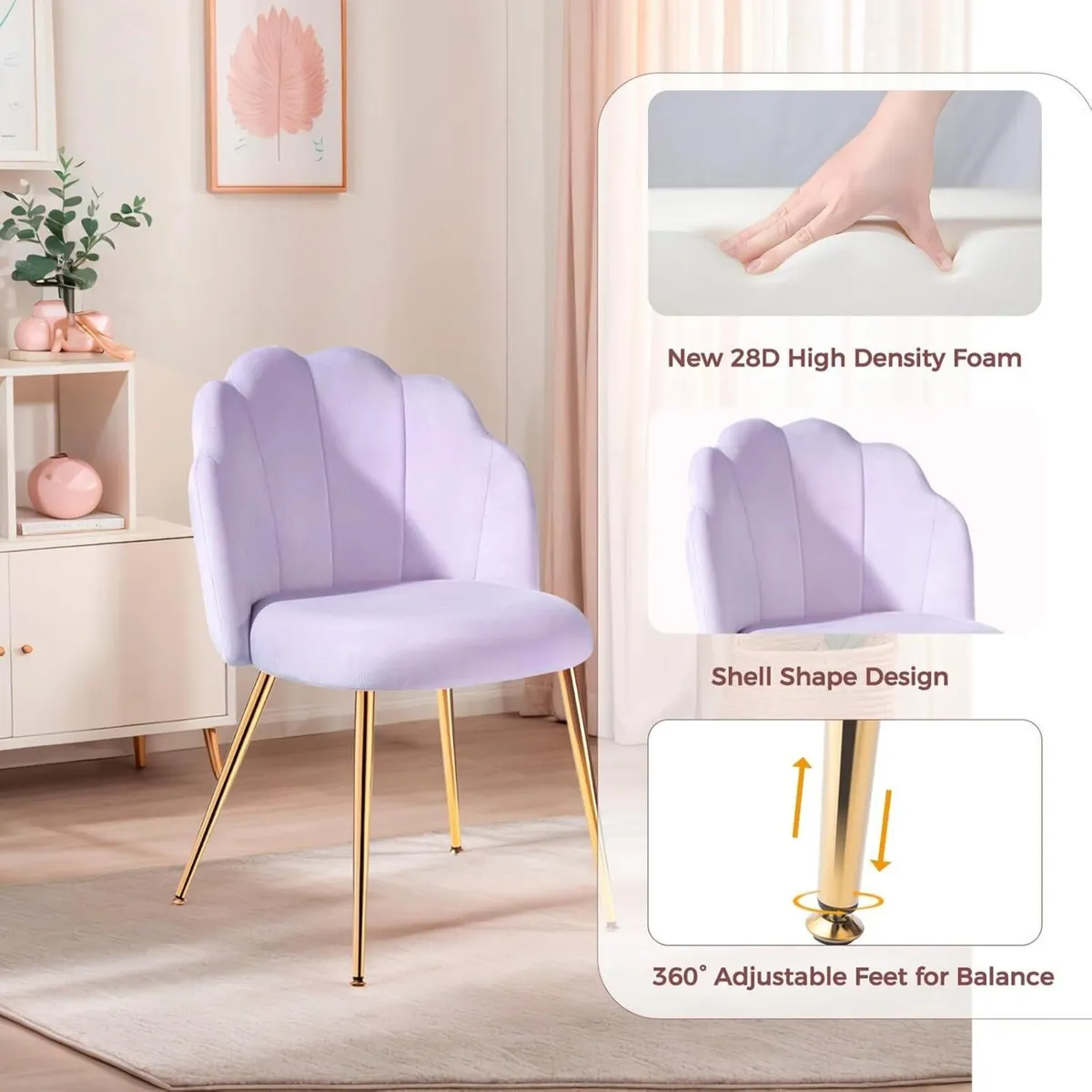Velvet Chair for Vanity with Gold Legs Desk - Image 4