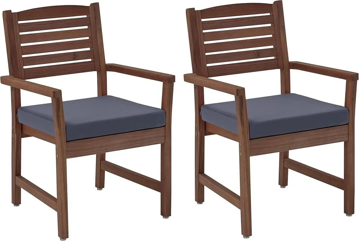 Cushioned Outdoor Dining Chair Acacia Wood Set of - Image 1