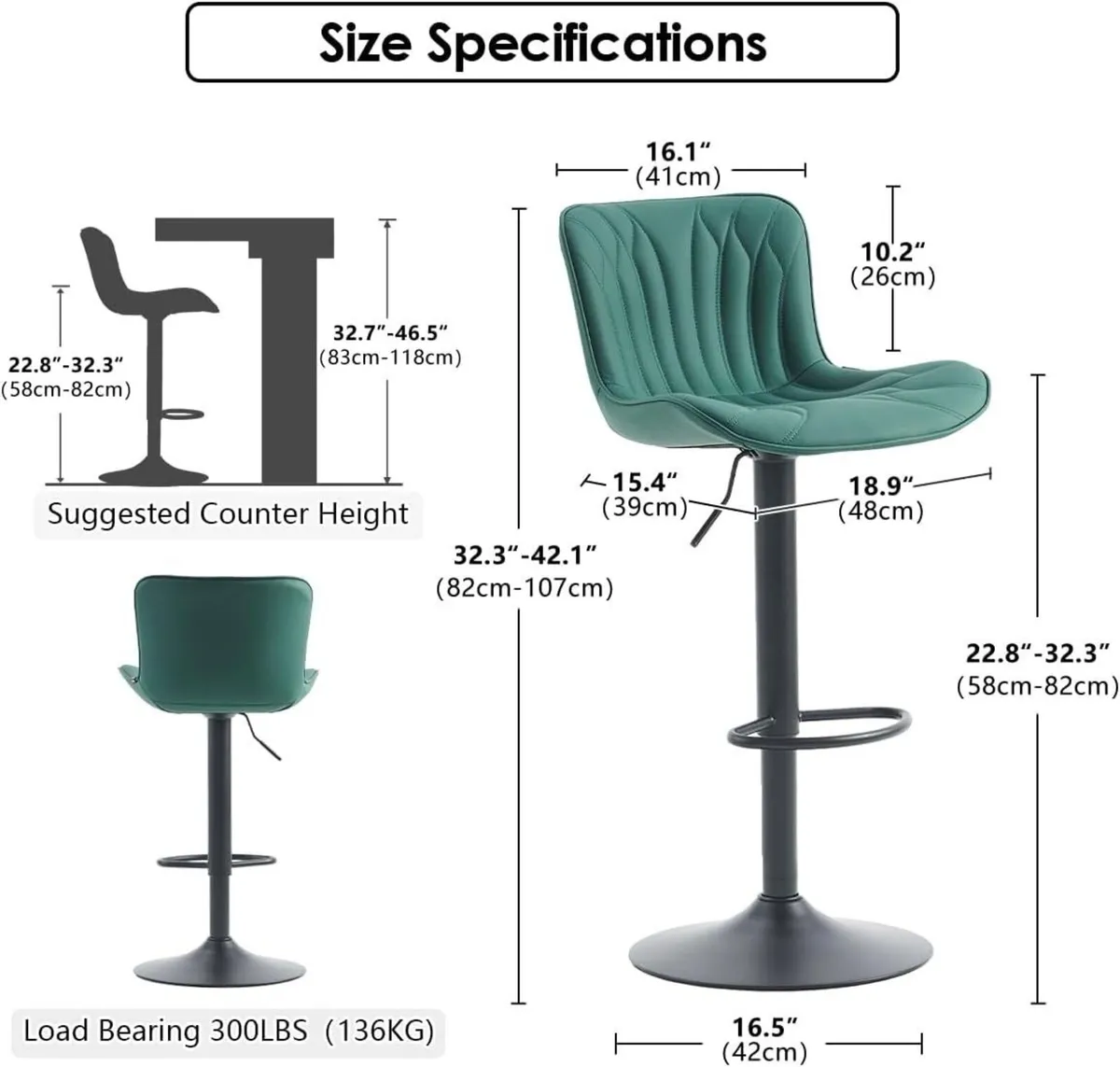 Bar Stools Set of 2 Modern Barstools Adjustable - Image 2