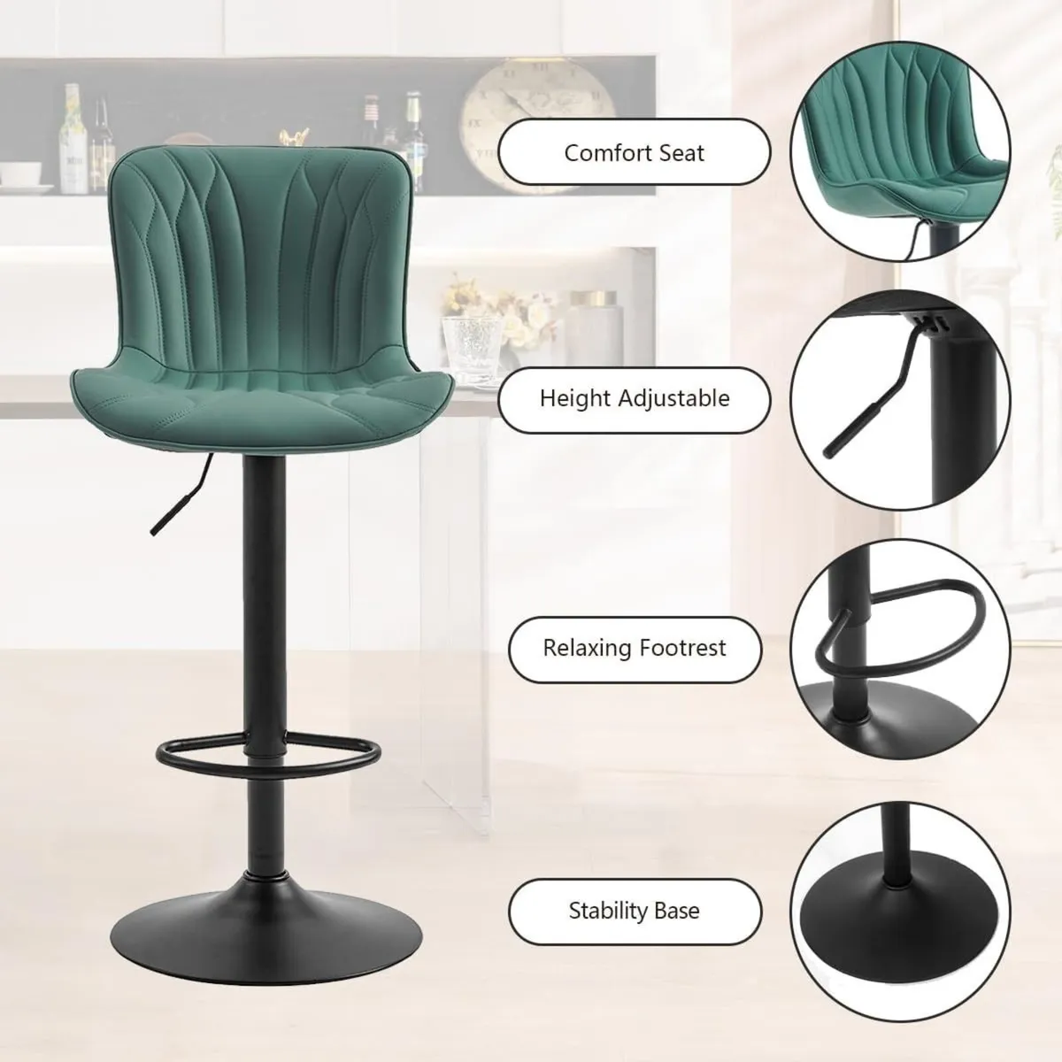 Bar Stools Set of 2 Modern Barstools Adjustable - Image 4