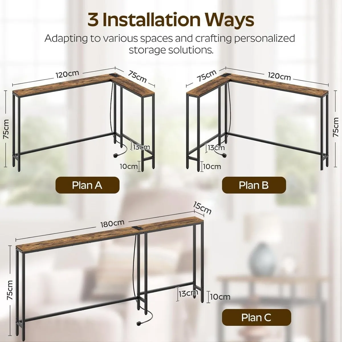 Slim Console Table 180 cm Narrow Sofa with Power - Image 3