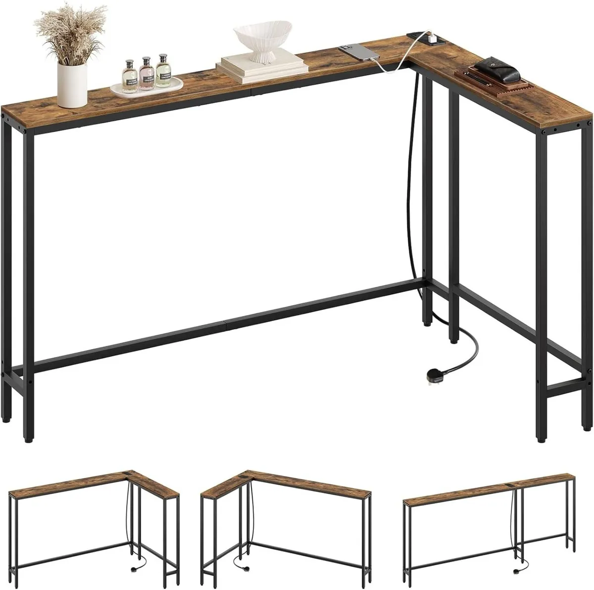 Slim Console Table 180 cm Narrow Sofa with Power - Image 1