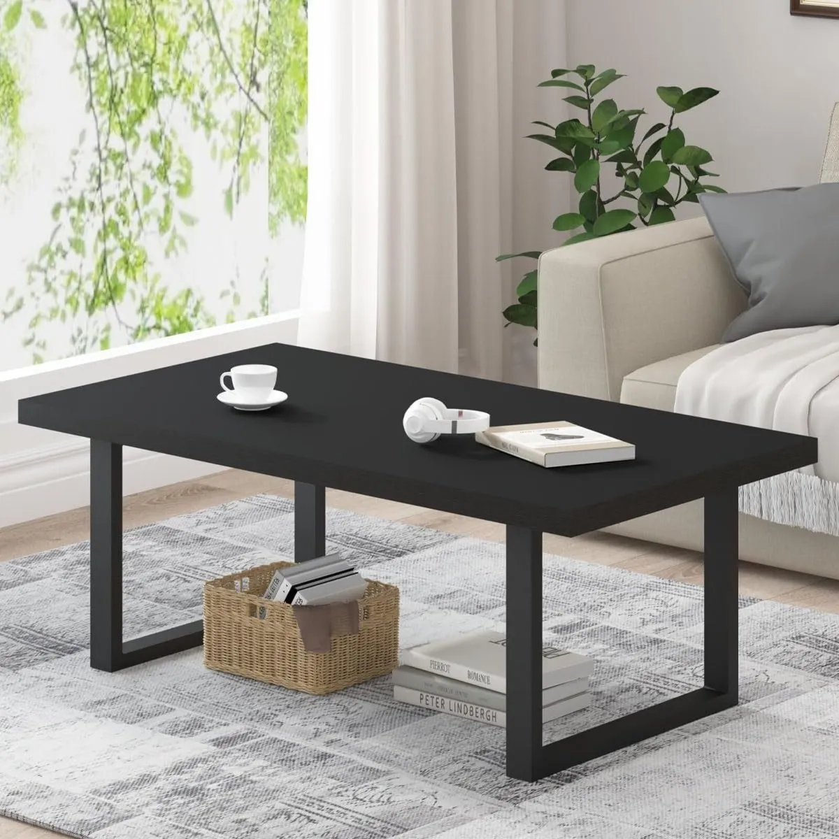 Modern Black Coffee Table Minimalist Industrial - Image 1