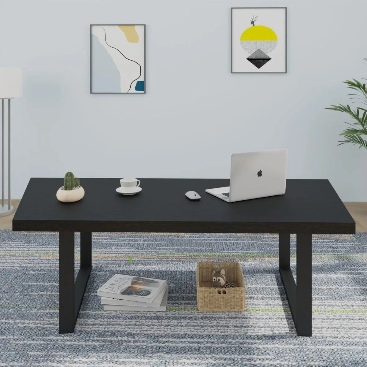 Modern Black Coffee Table Minimalist Industrial - Image 3