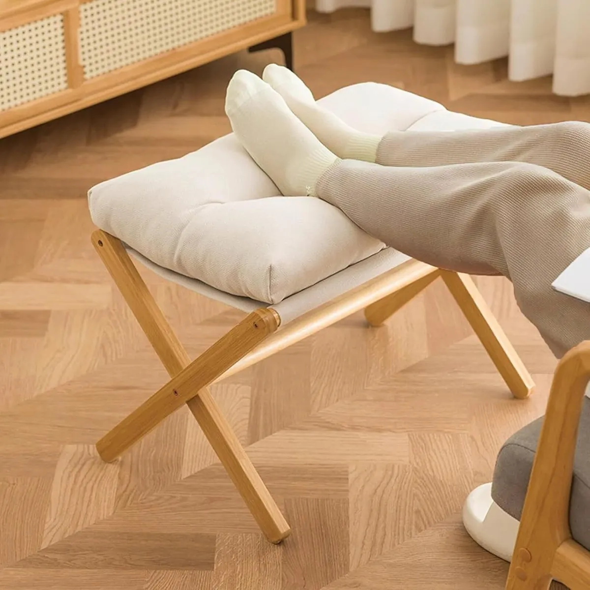 Footrest Stool Foldable Bamboo Foot Ottoman for - Image 1