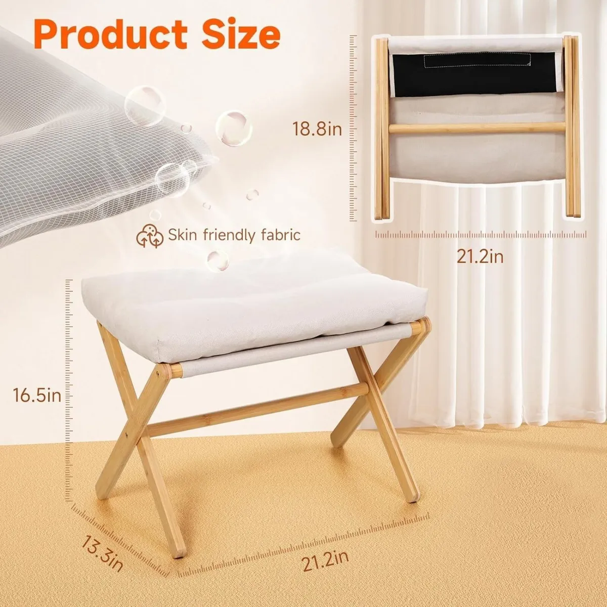 Footrest Stool Foldable Bamboo Foot Ottoman for - Image 2