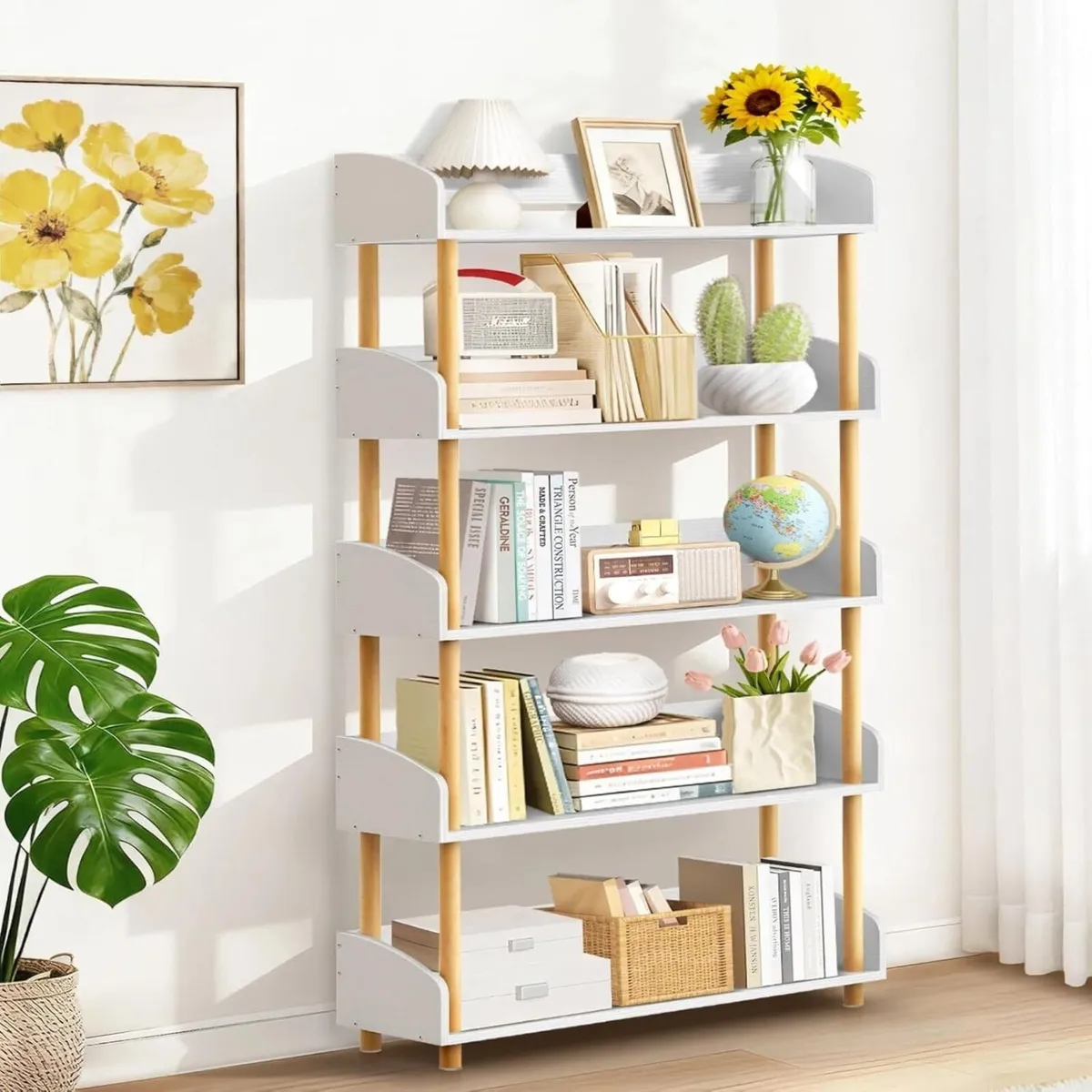 5-Tier Wooden Open Bookcase Modern Display - Image 1