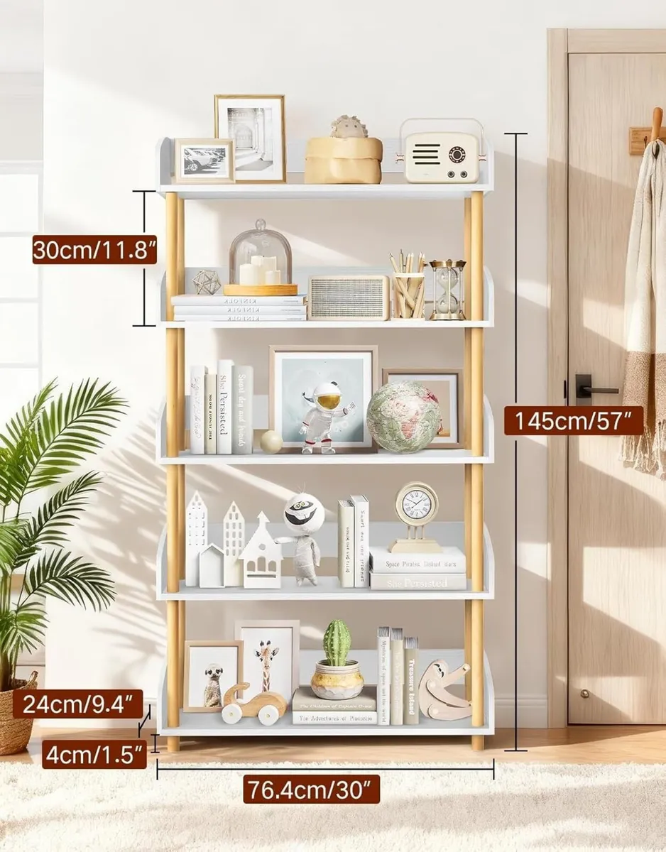 5-Tier Wooden Open Bookcase Modern Display - Image 2