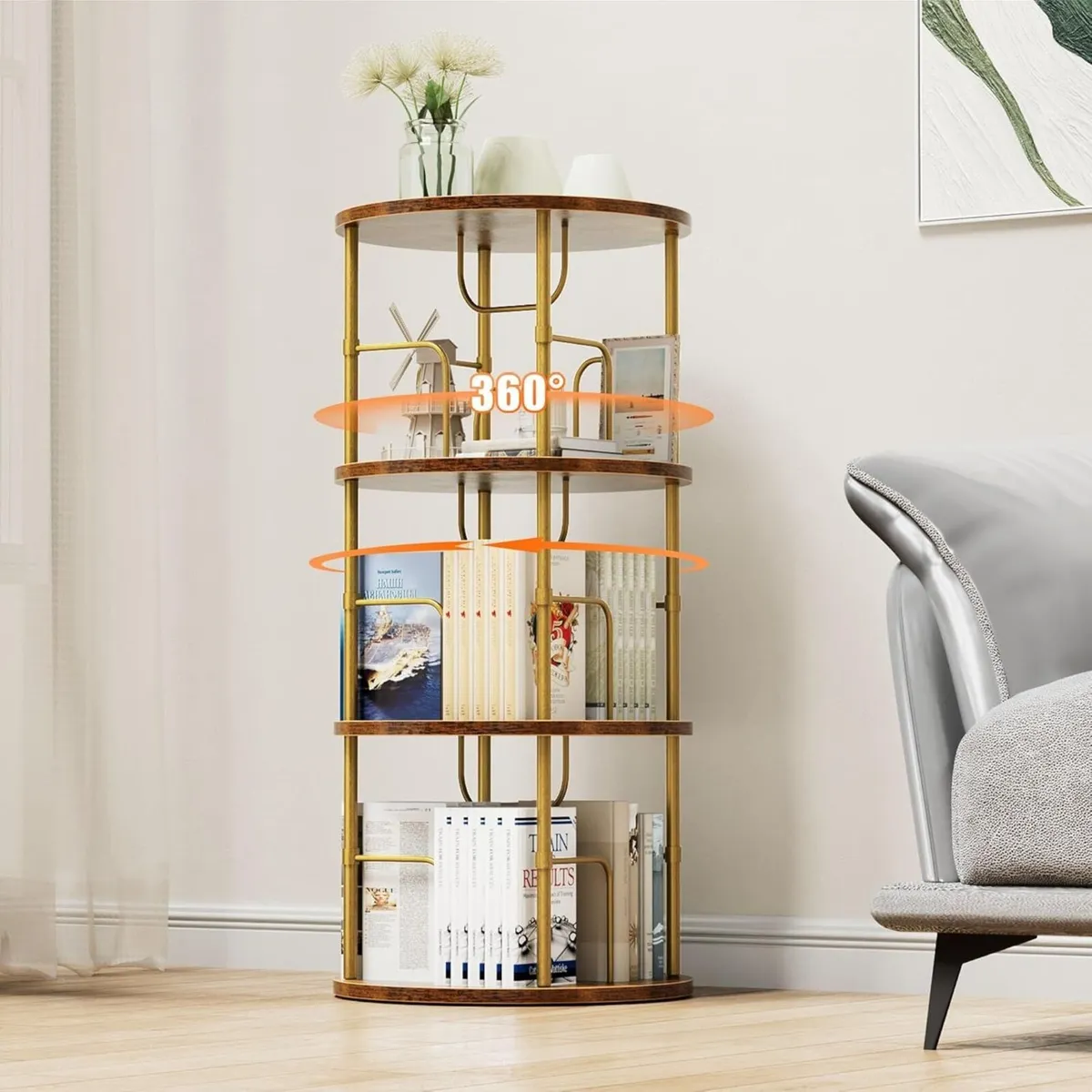 3 Tier Rotating Bookshelf 360degrees Corner Tower - Image 1