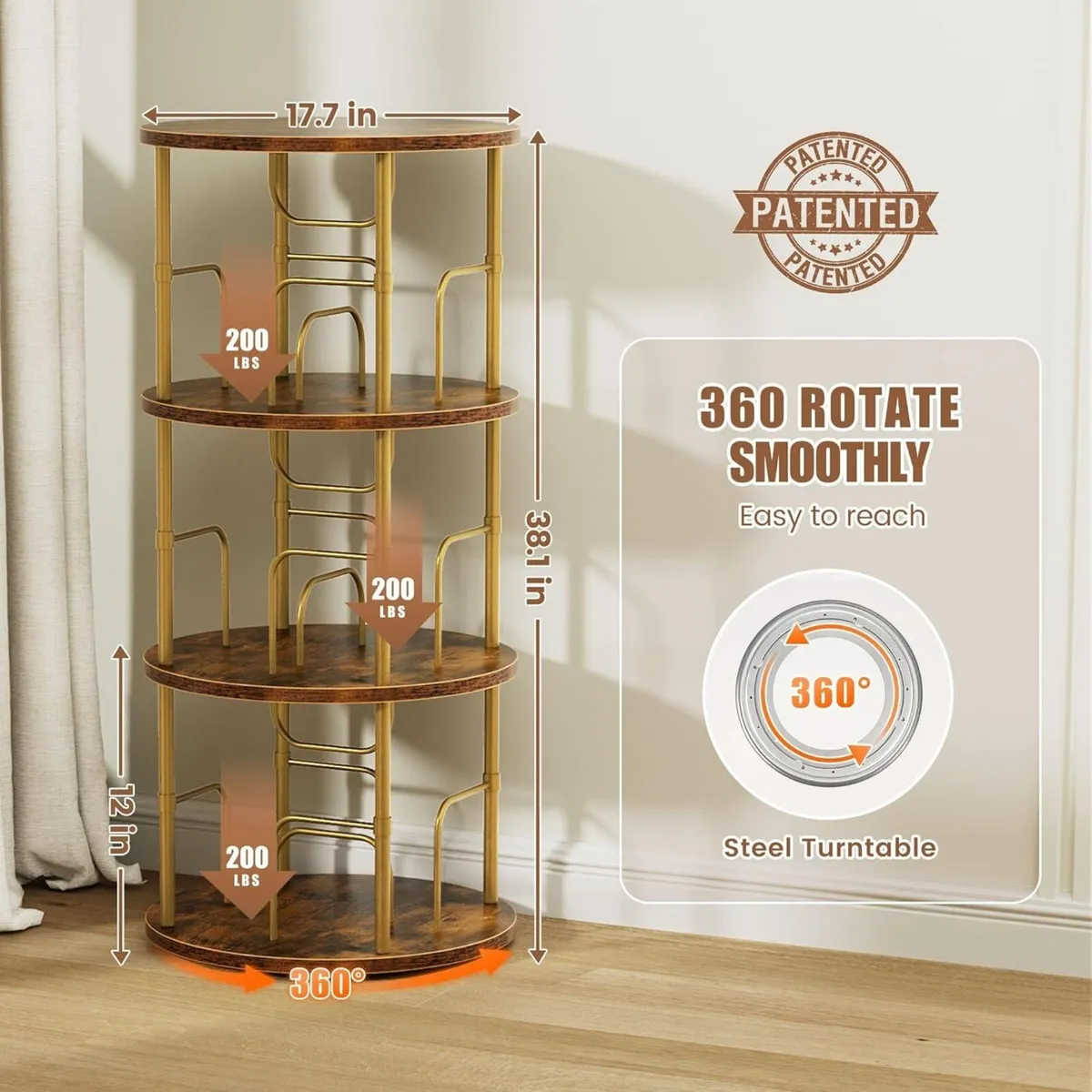 3 Tier Rotating Bookshelf 360degrees Corner Tower - Image 2