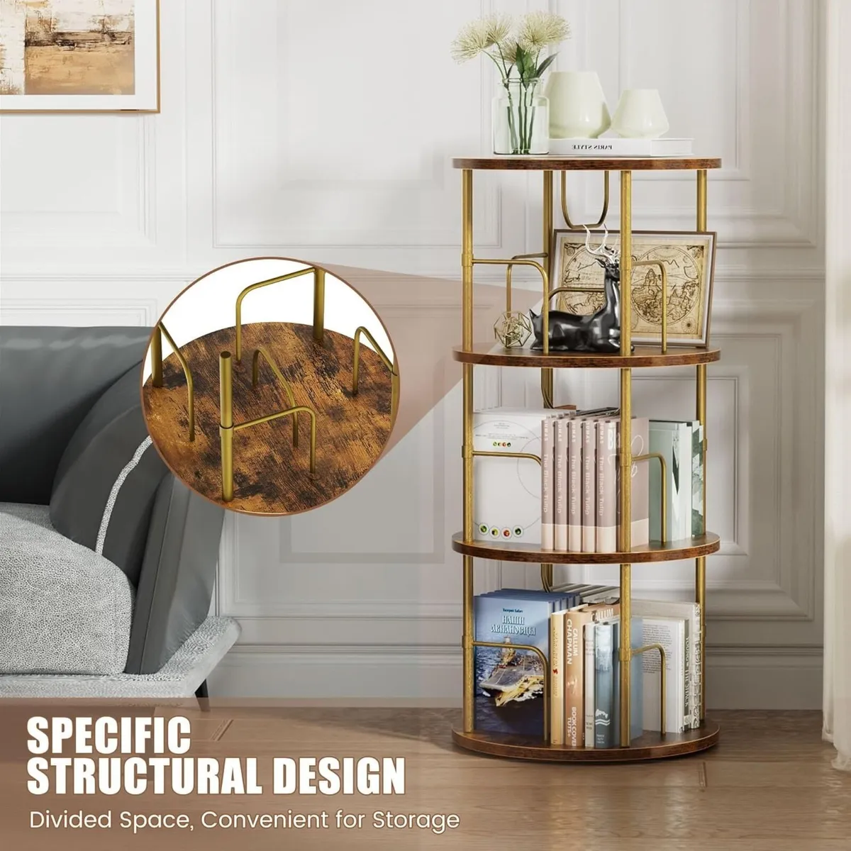 3 Tier Rotating Bookshelf 360degrees Corner Tower - Image 3