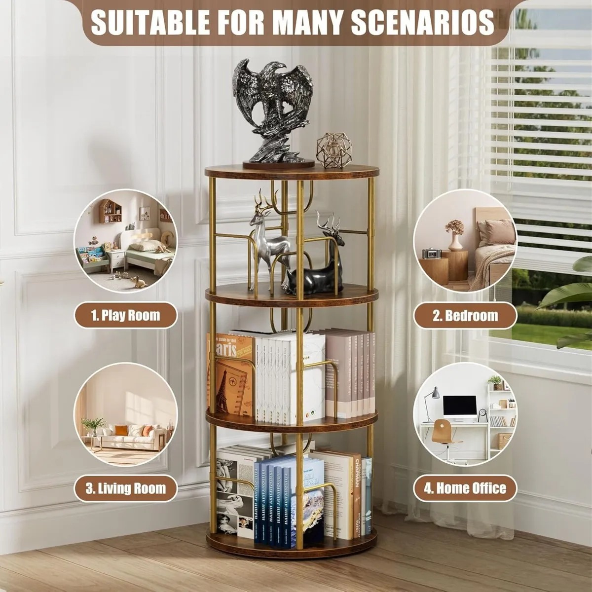 3 Tier Rotating Bookshelf 360degrees Corner Tower - Image 4