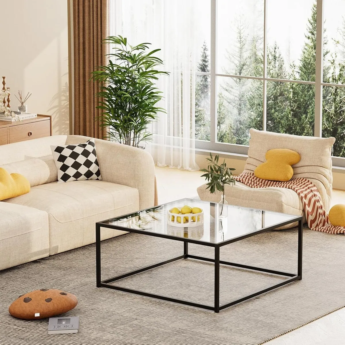 Black Square Glass Coffee Table - Rectangular - Image 3