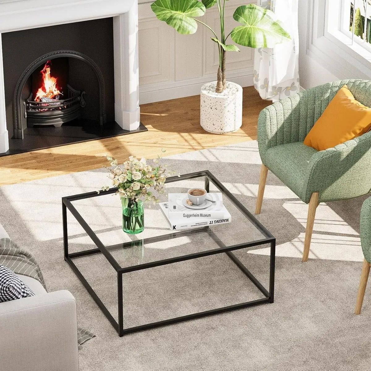 Black Square Glass Coffee Table - Rectangular - Image 4