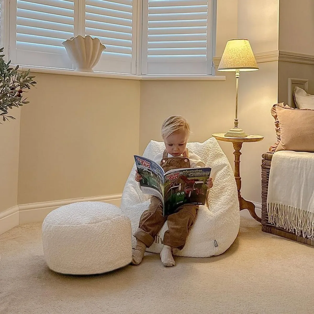 Kids Boucle Bean Bag Chair with Filling - - Image 4