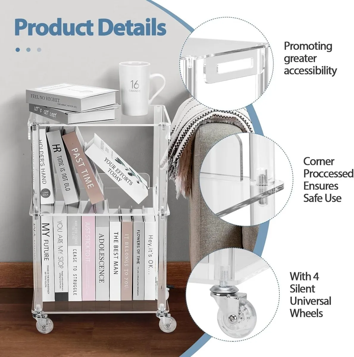 yabymy Clear Acrylic Side Table with locking - Image 4