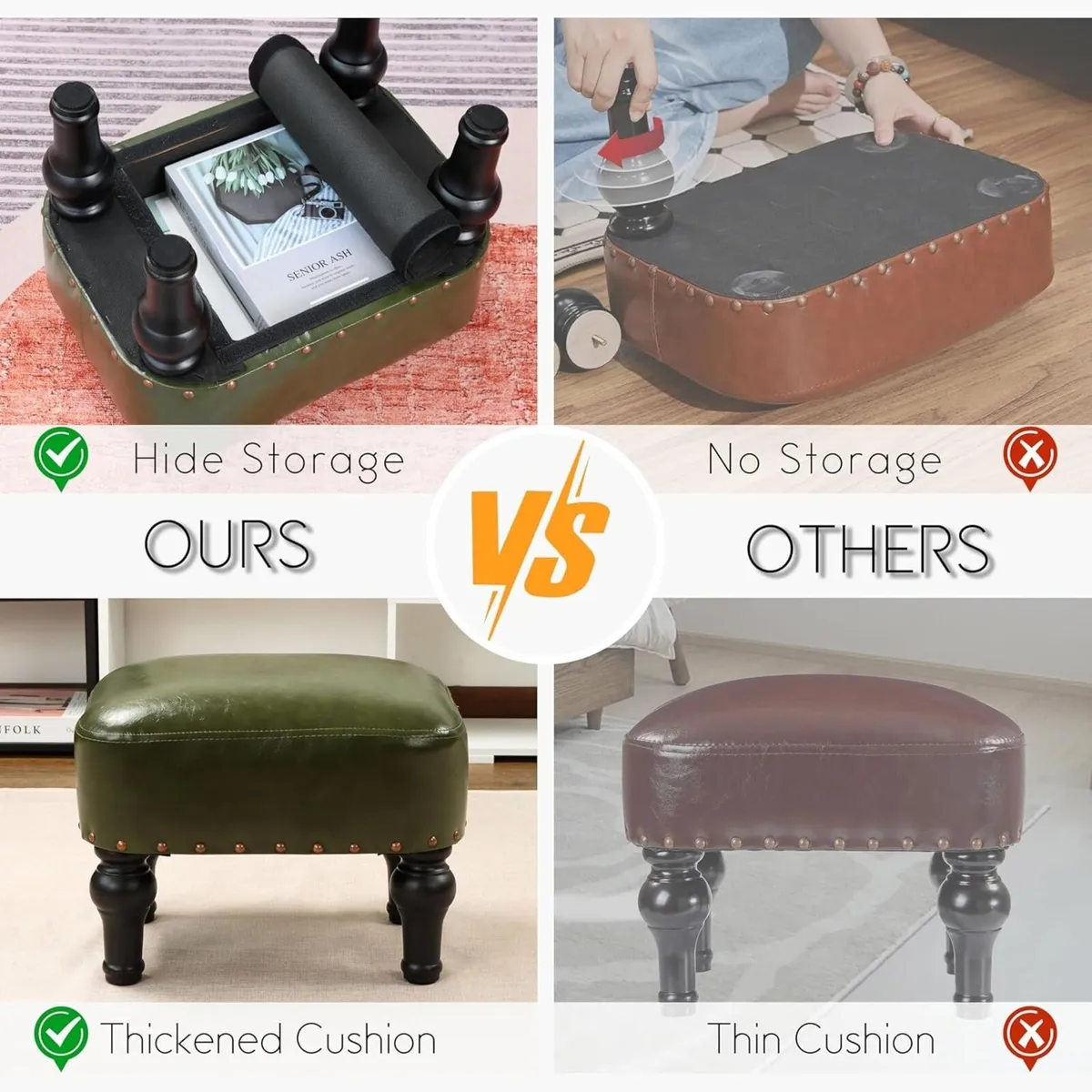 Ottoman Leather Foot Rest with Thicker Foam - Image 2