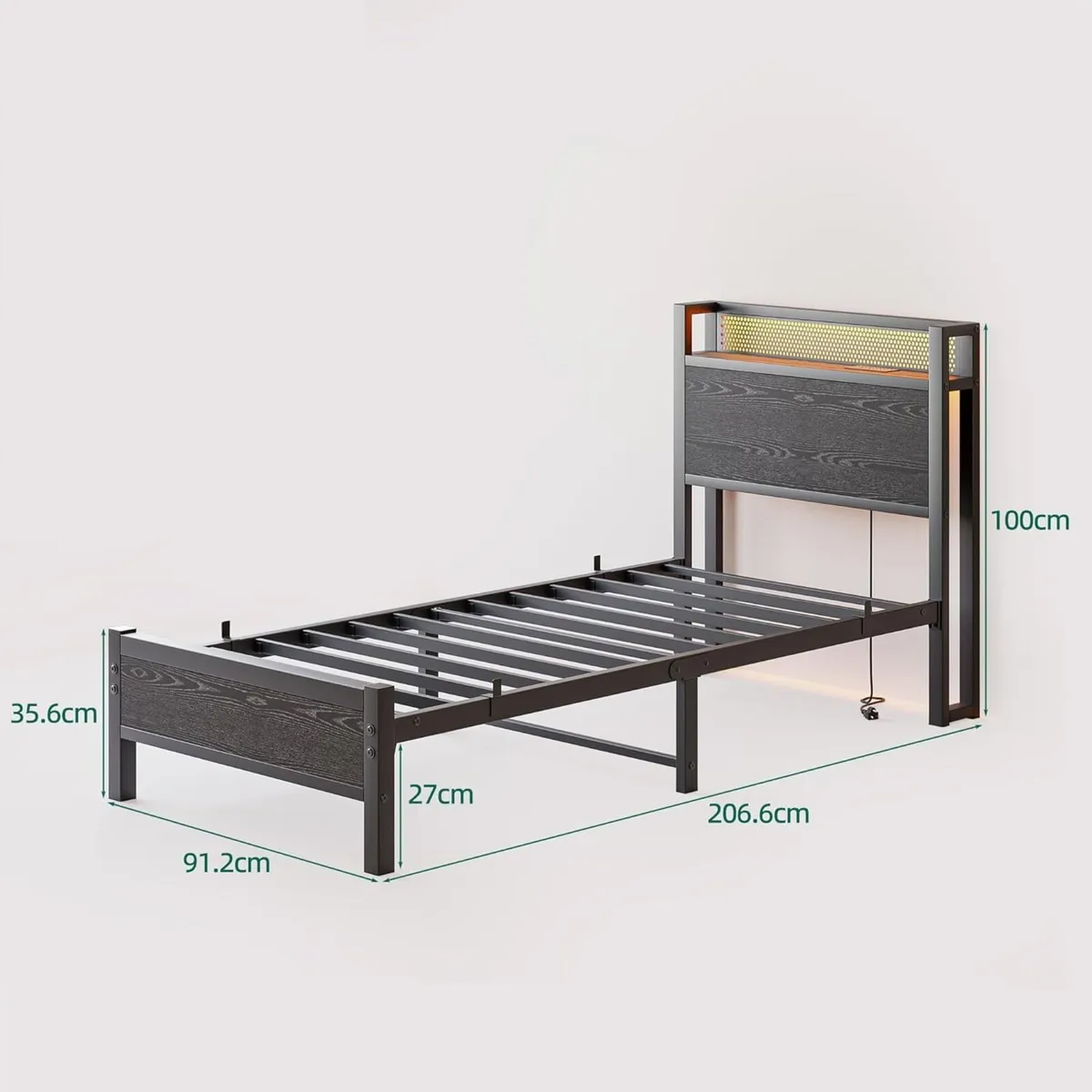 3ft Single Bed Frame with Storage Headboard Shelf - Image 2