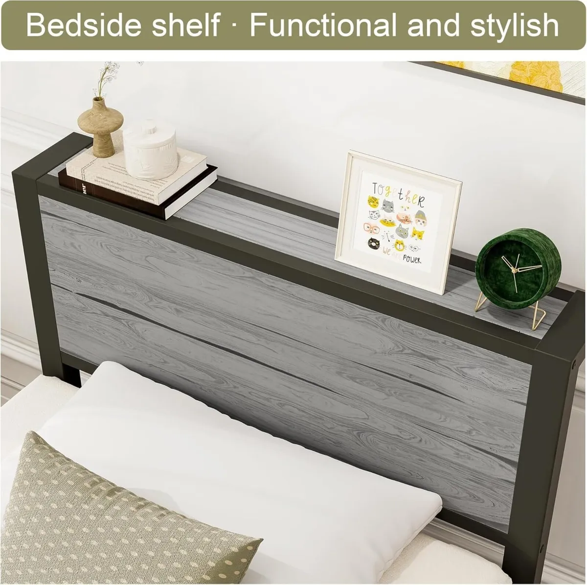 Single Bed Frame with Wood Storage Headboard - Image 3