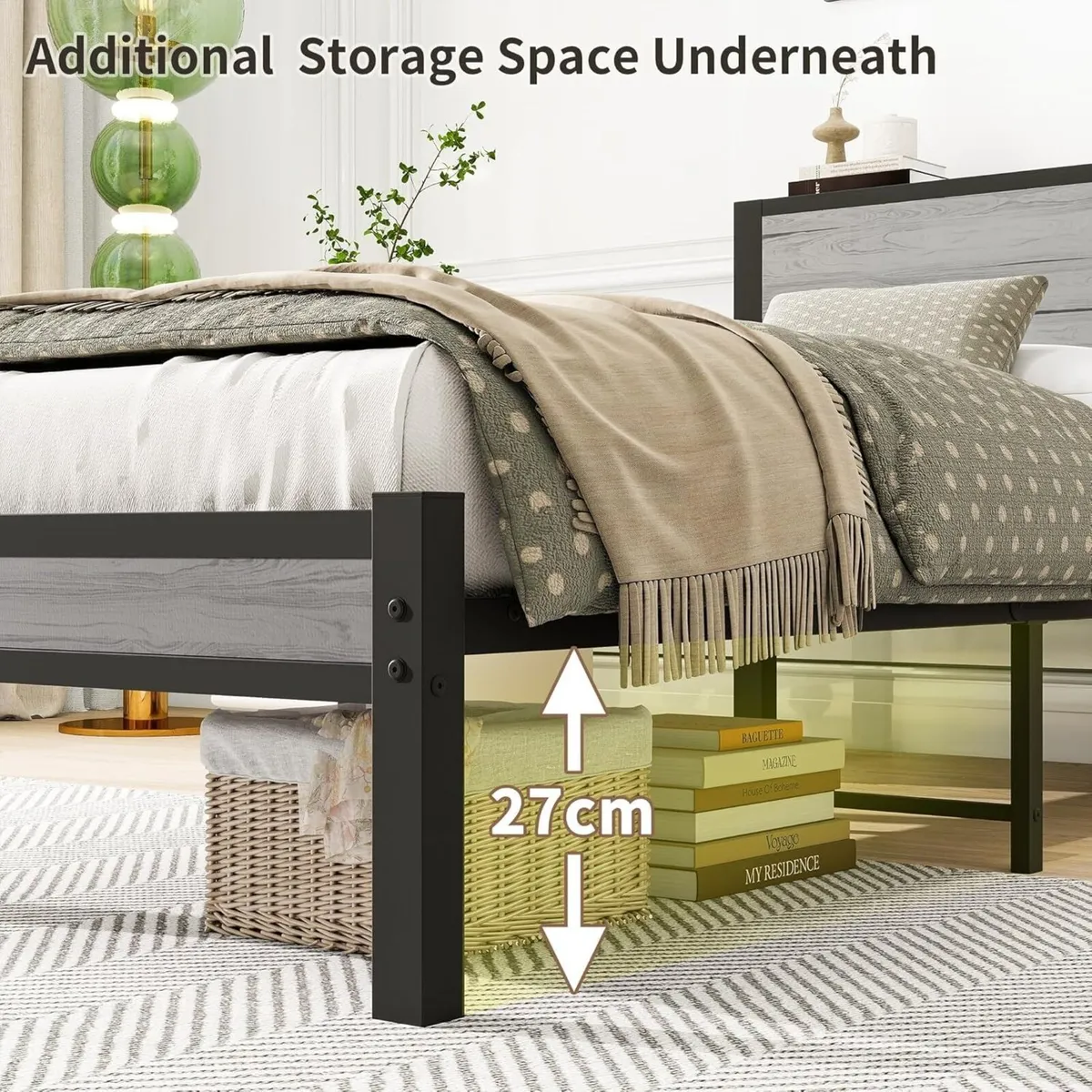 Single Bed Frame with Wood Storage Headboard - Image 4