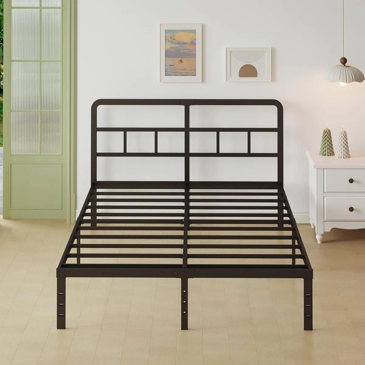 Black Double Bed Frame 4ft 6 with Curved Headboard - Image 1