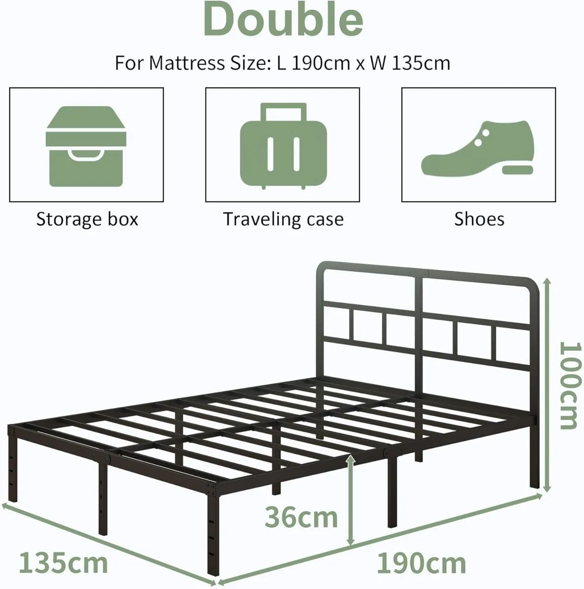 Black Double Bed Frame 4ft 6 with Curved Headboard - Image 2