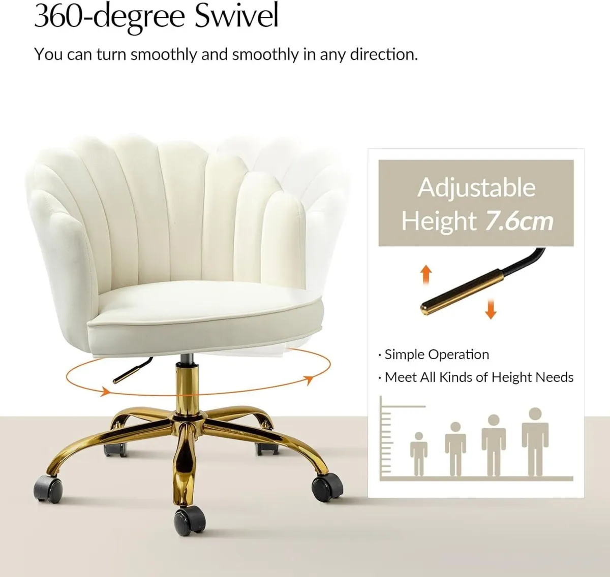 Velvet Office Chair with Gold Base Modern Cute - Image 4