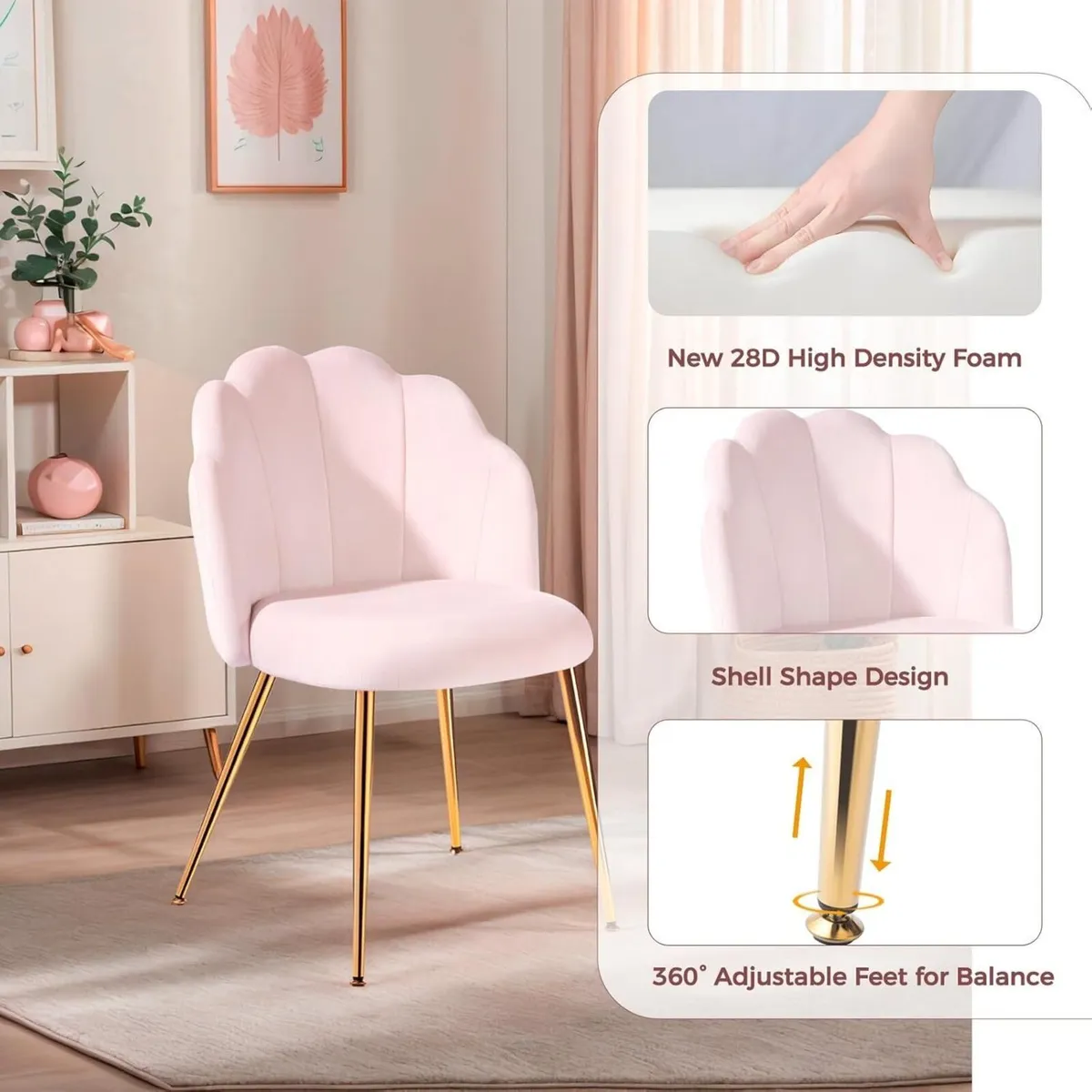 Velvet Chair for Vanity with Gold Legs Desk - Image 4