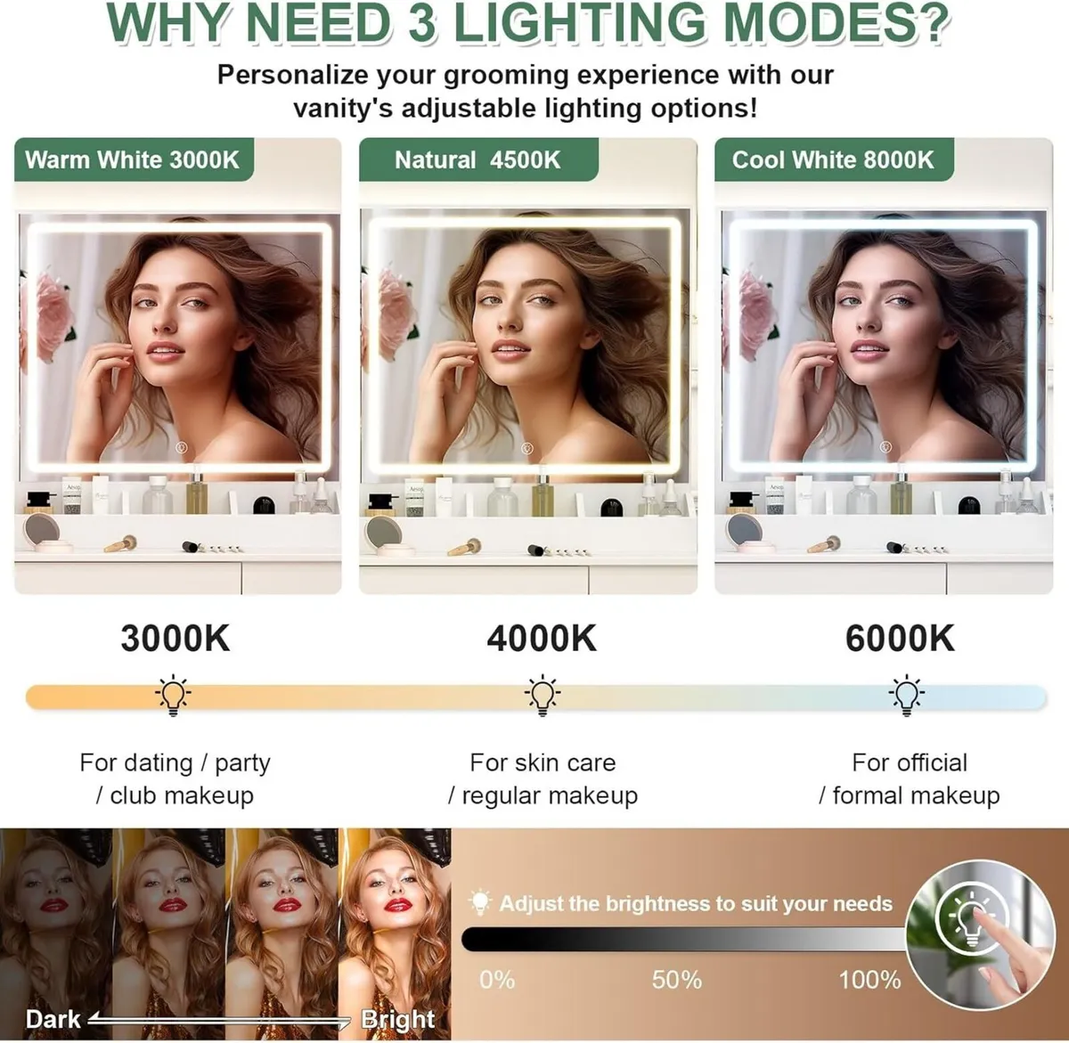 White Dressing Table with LED Mirror and Lights - Image 4