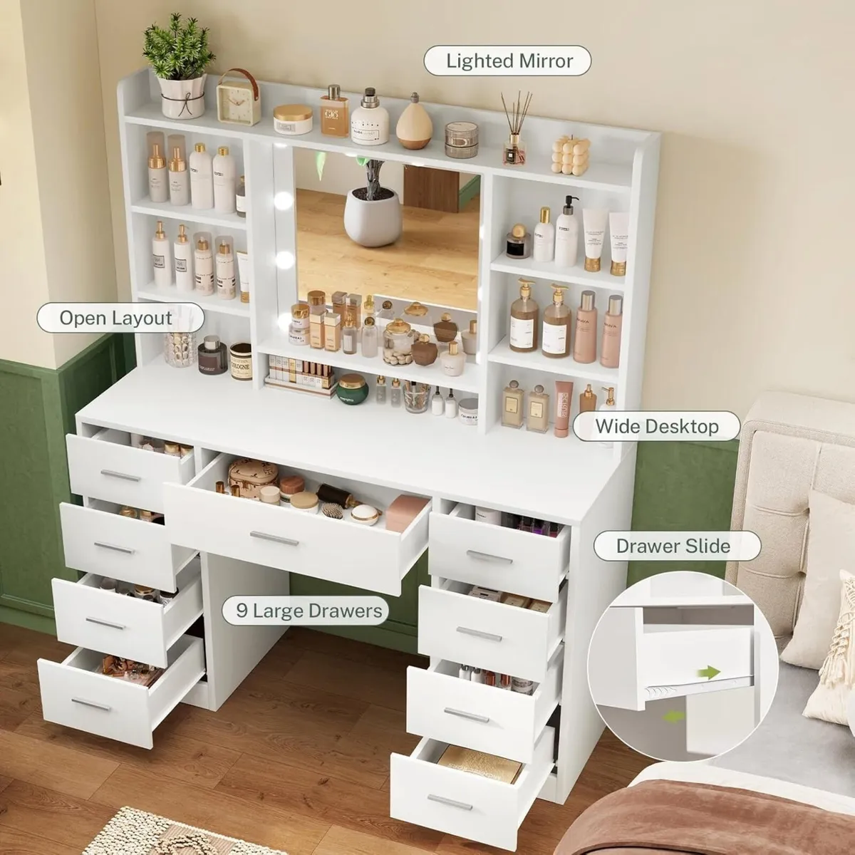 Dressing Table with 3-Color LED Lights Mirror - Image 3