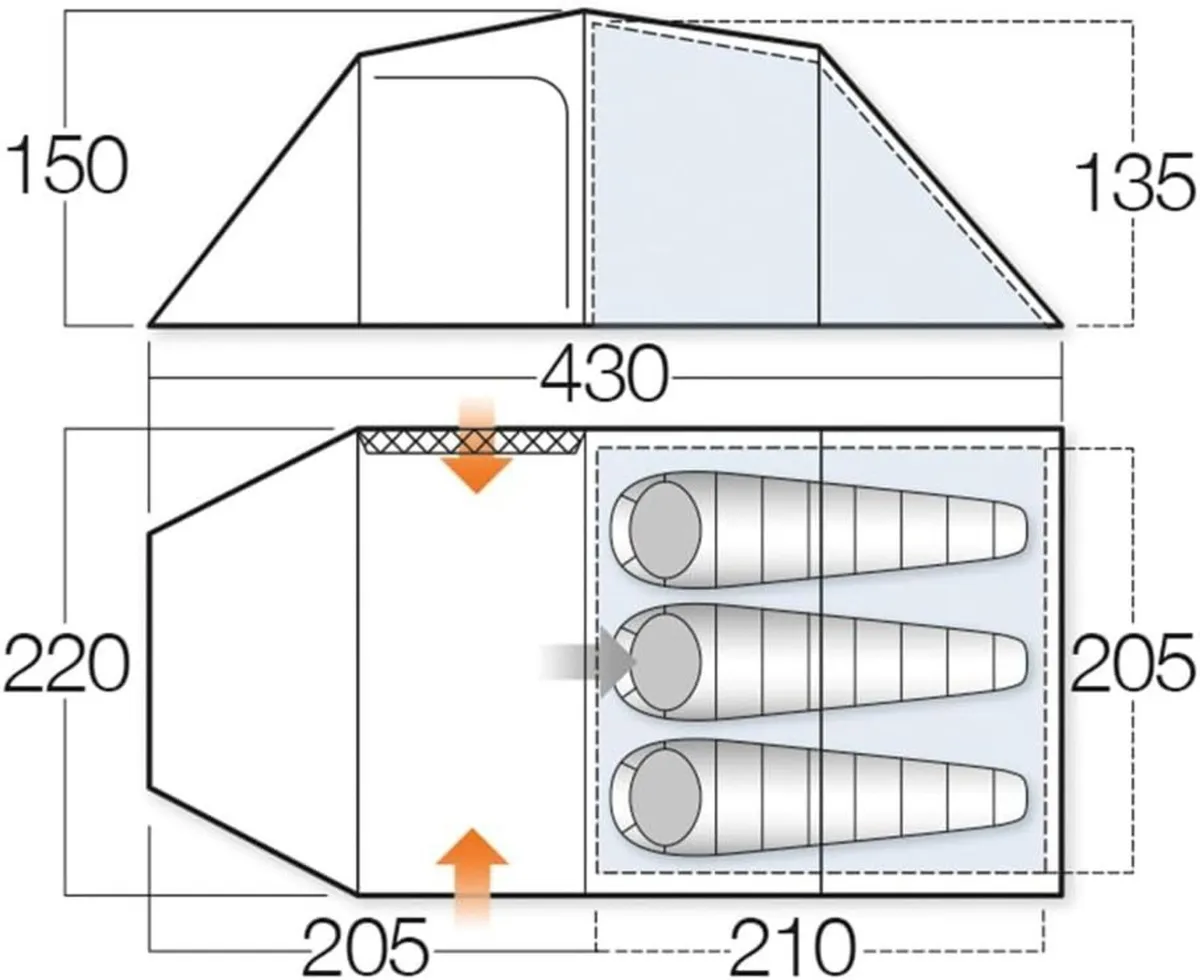 Venture 350 3 Man Tunnel Tent Bedroom for People - Image 4