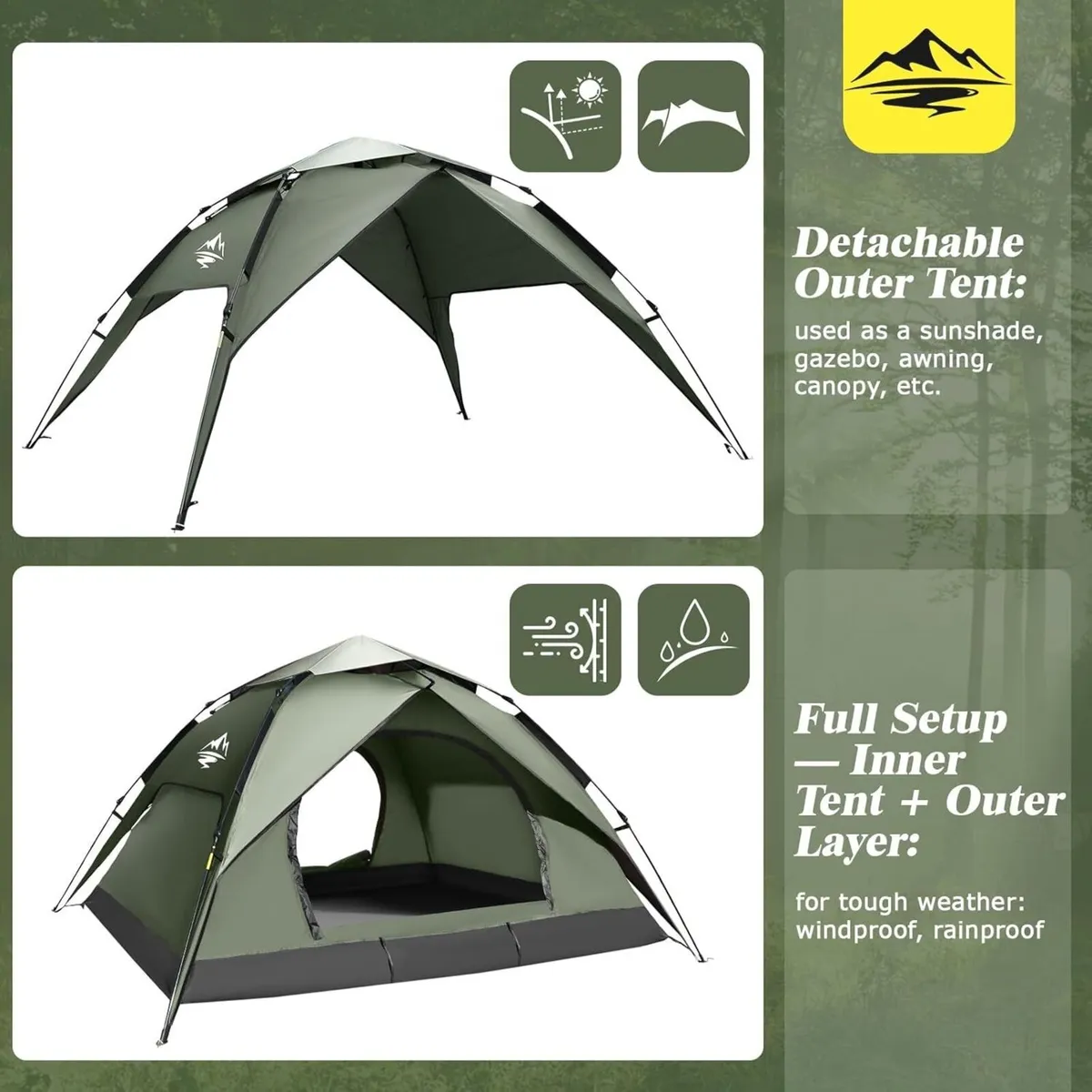 Camping Tent 2-3 Man Pop Up Instant Setup - Image 3