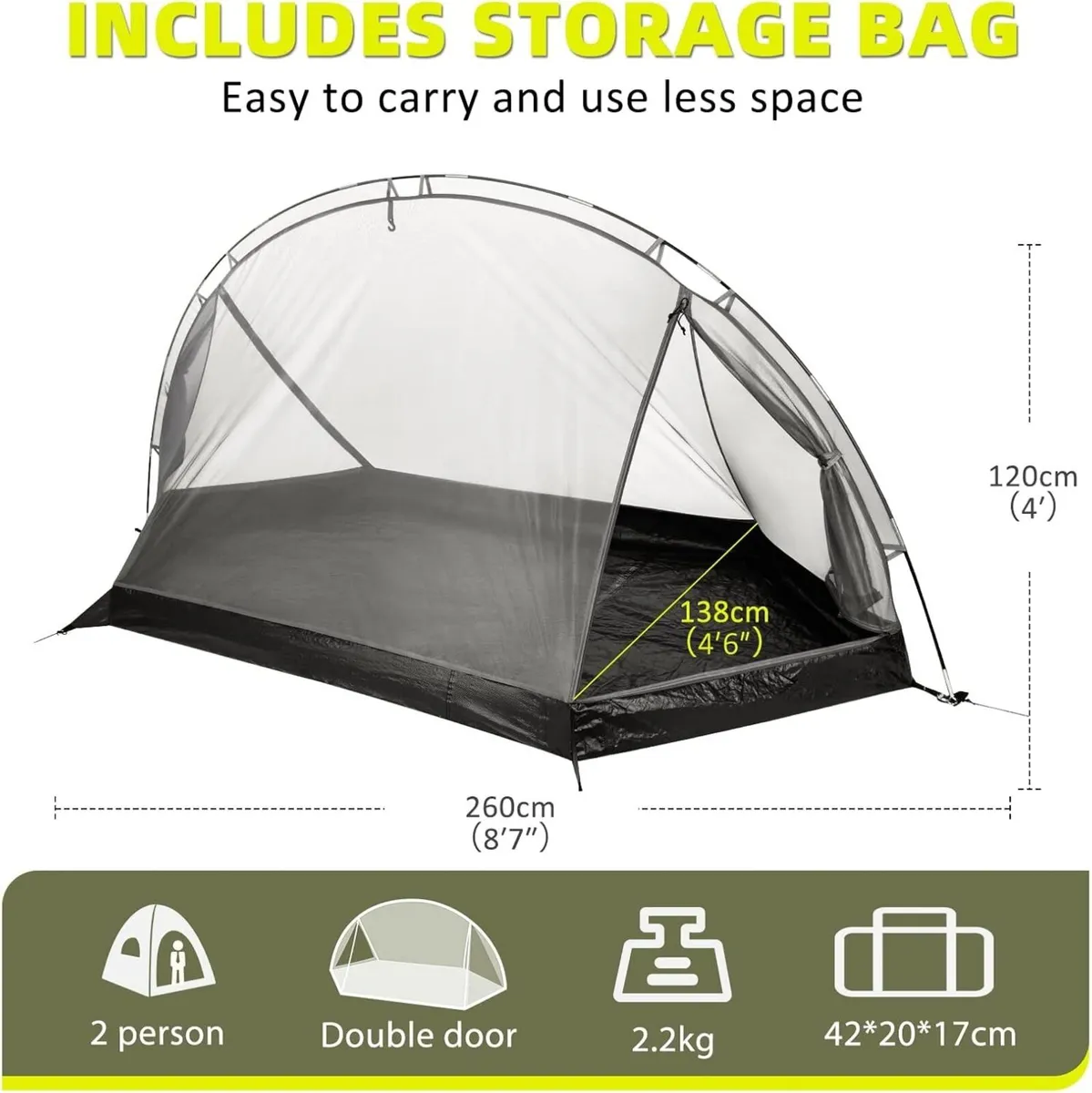 Tent 1/2 Person Two Doors Camping Ultralight - Image 2