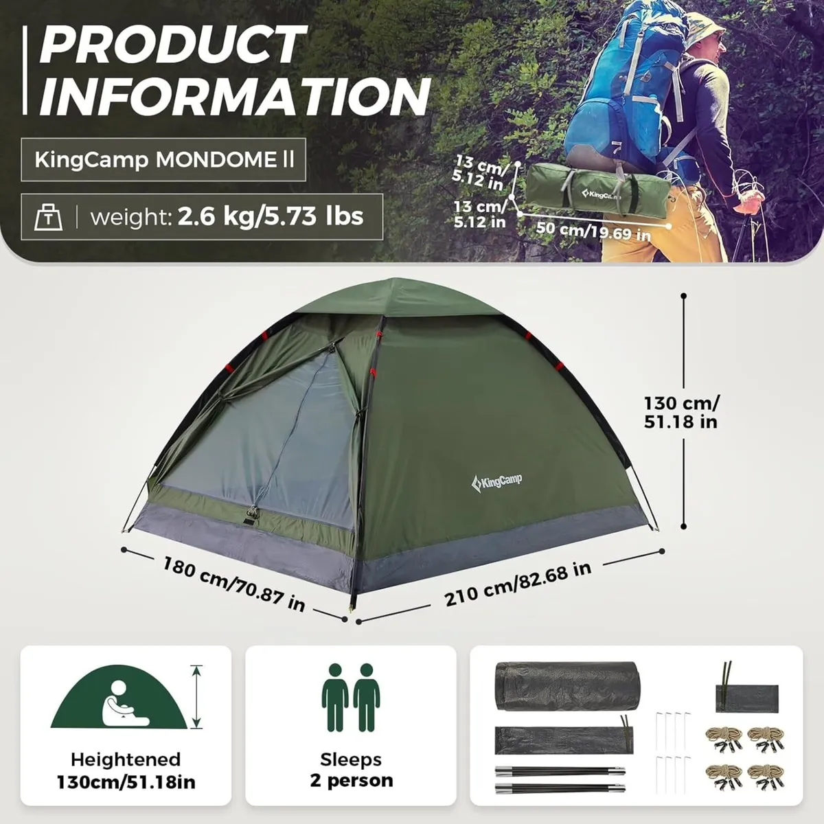 MONDOME II Camping Tent for 2 People Ultralight - Image 3