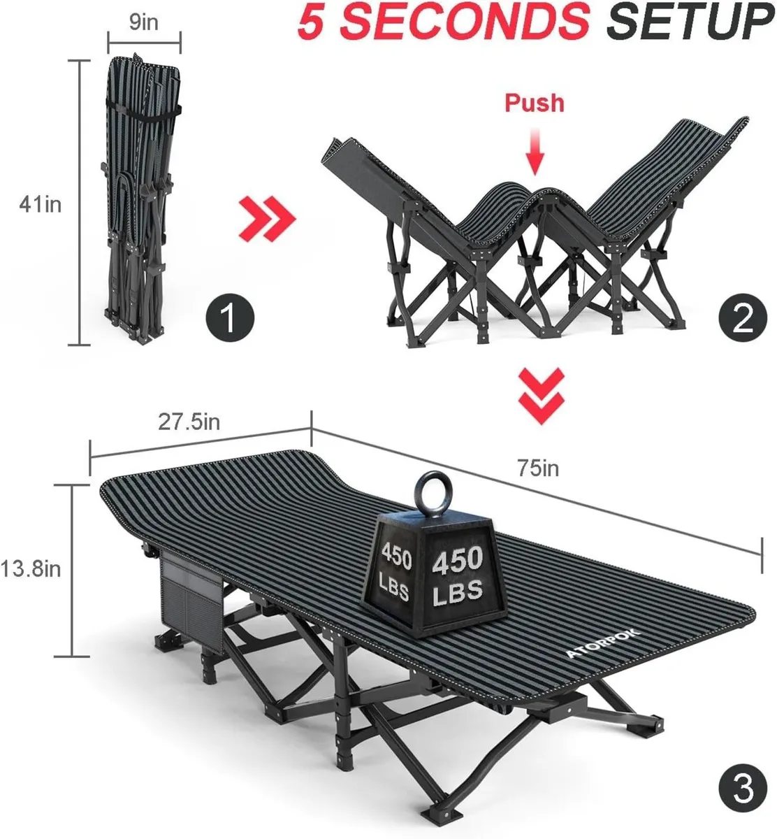 Camp Beds for Adults with Cushion Comfortable - Image 3